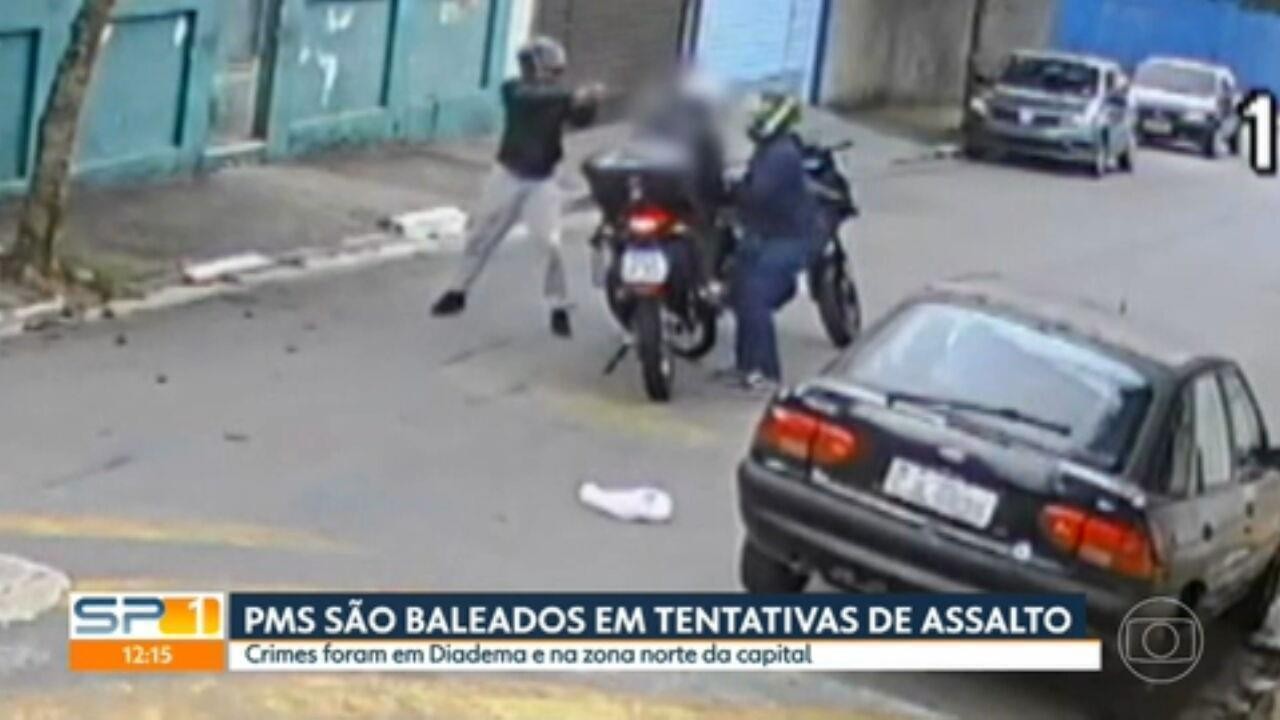 Dois PMs de folga em motos são baleados em tentativas de assalto por