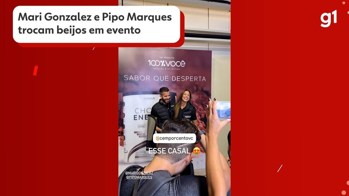 VÍDEO Mari Gonzalez e Pipo Marques trocam beijos durante evento em SP