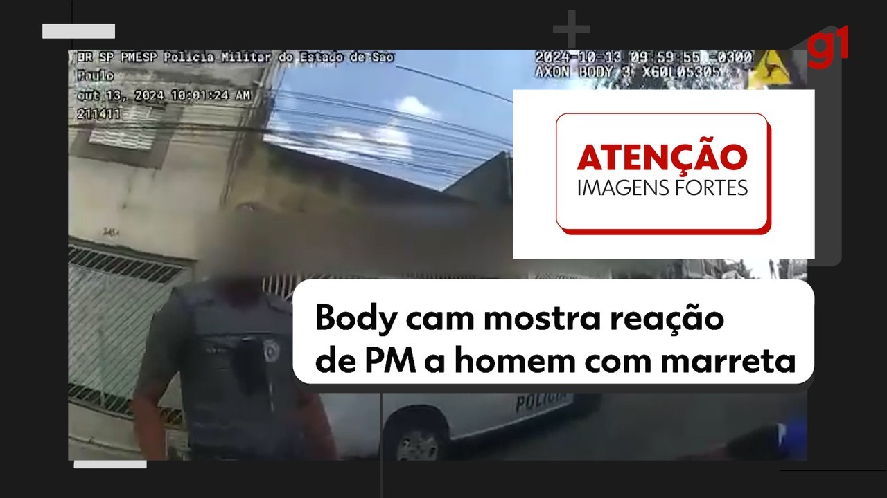 Câmera corporal registra quando PM atira em homem marreta em surto