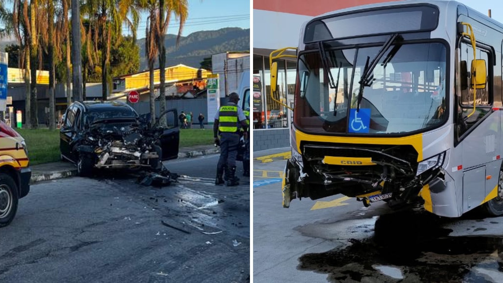 BMW invade contramão e colide ônibus durante perseguição policial