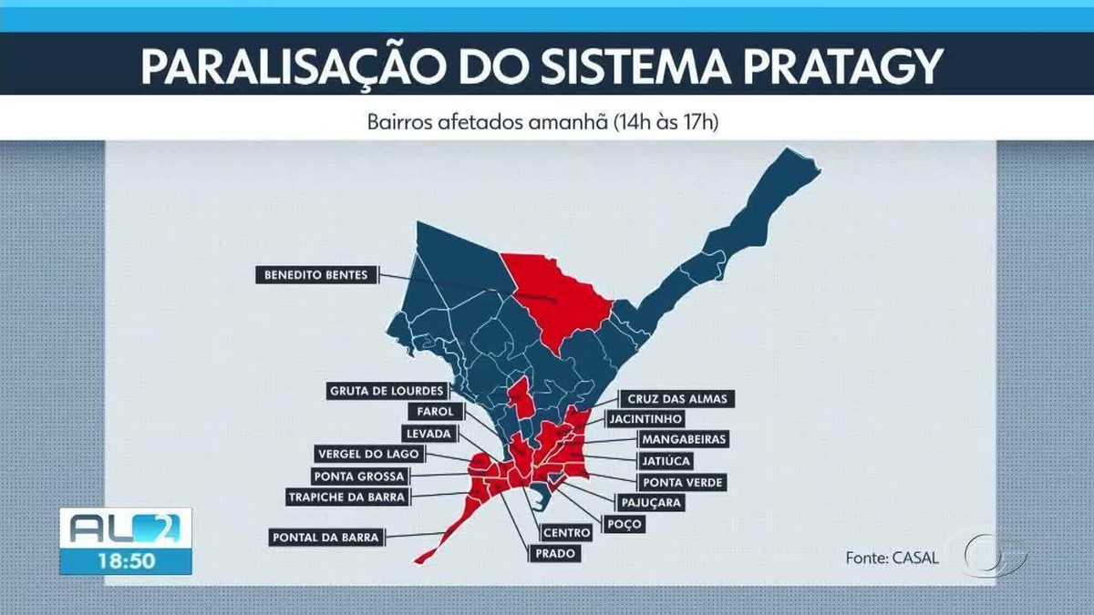 Manutenção em sistema poderá deixar 18 bairros de Maceió sem água nesta