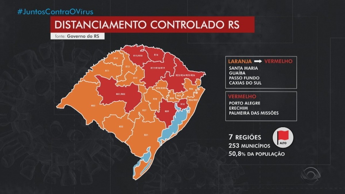 Mapa preliminar aponta 7 regiões em bandeira vermelha por alto risco de