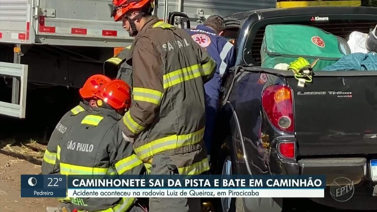 Motorista fica ferido em acidente entre caminhonete e caminhão em