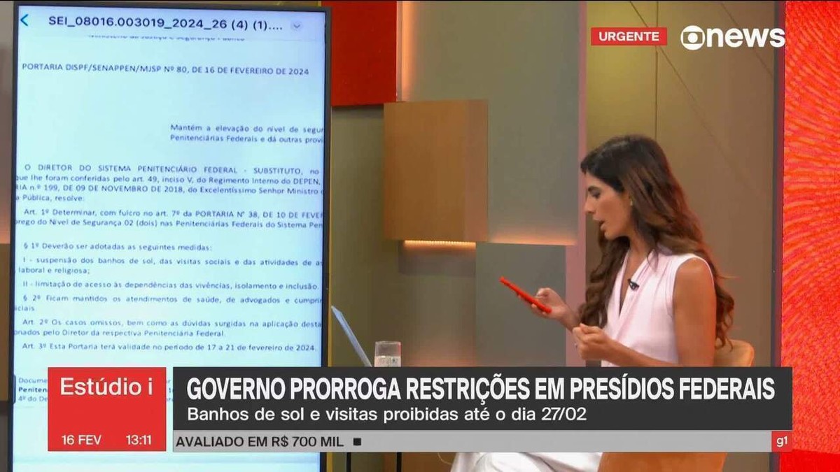 Governo prorroga suspensão do banho de sol de visitas e de outras