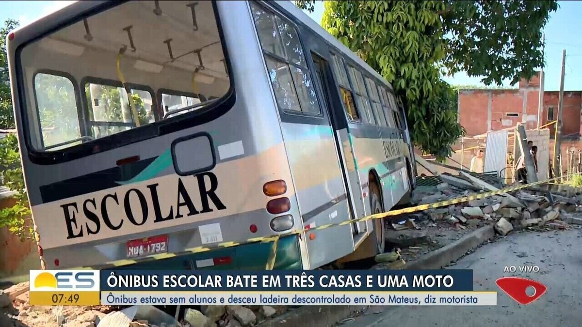 Nibus Escolar Desce Ladeira Bate Em Tr S Casas E Moto No Es