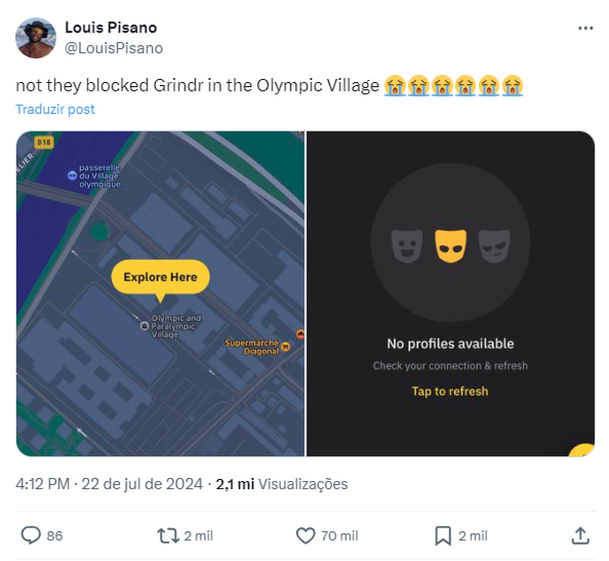 Grindr Aplicativo De Relacionamento Gay Tem Busca Bloqueada Na Rea Da Vila Ol Mpica De Paris