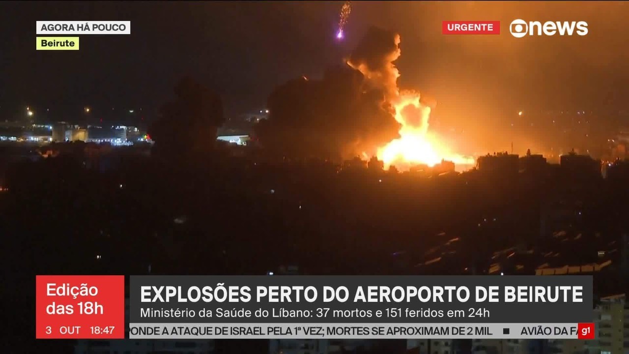 Fortes explosões são vistas na região do aeroporto de Beirute FAB