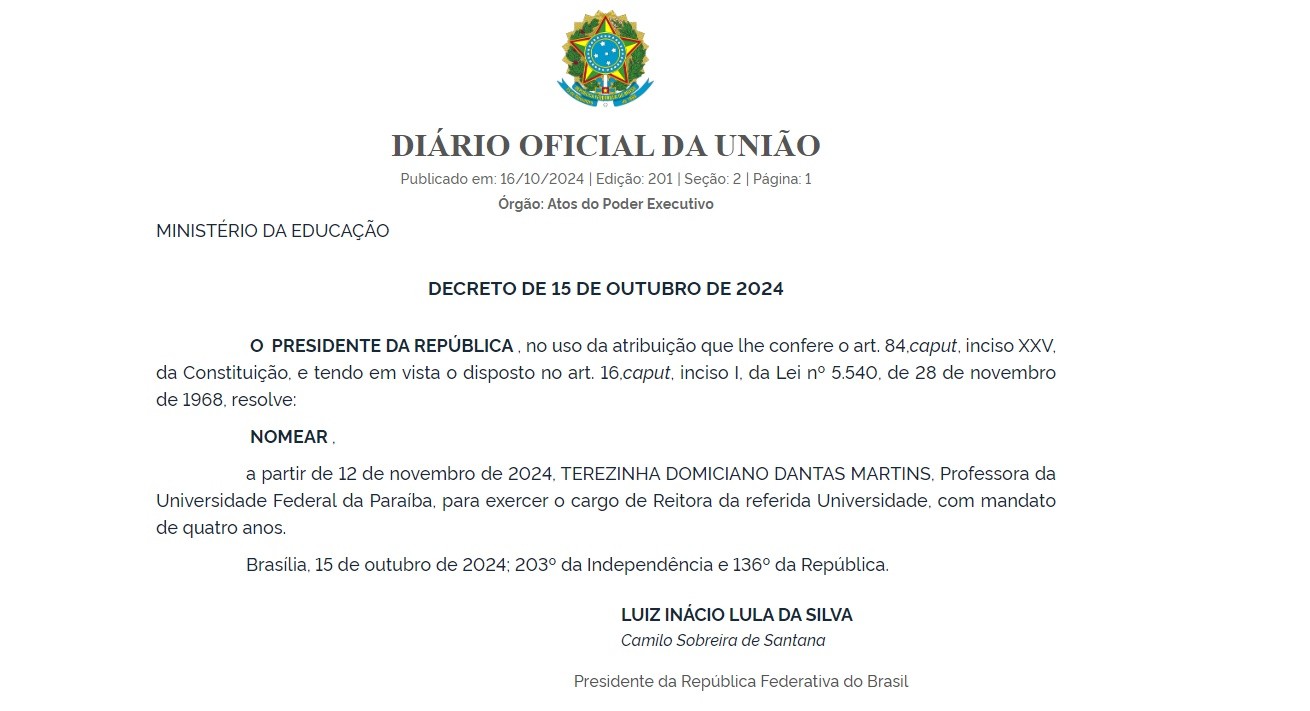 Professora Terezinha Domiciano é nomeada pelo presidente Lula como nova