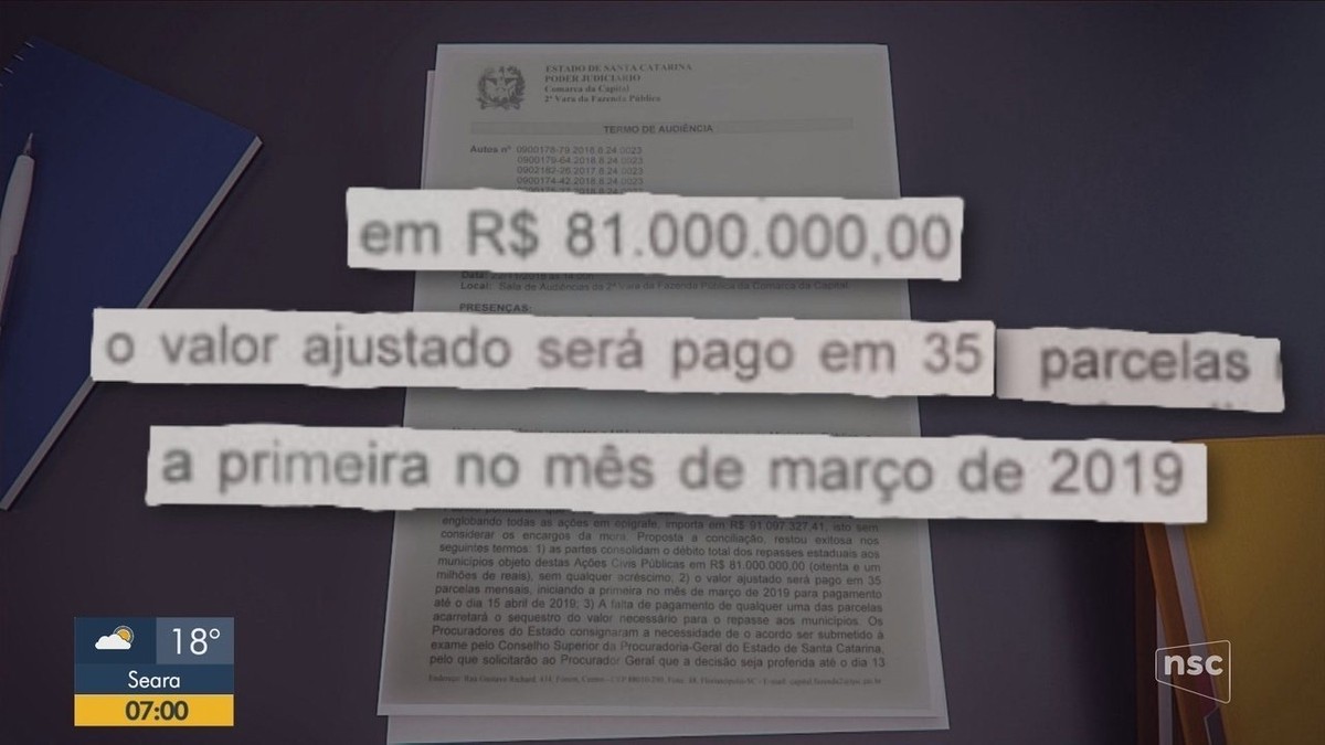 Após acordo municípios de SC devem receber cerca R 81 milhões de