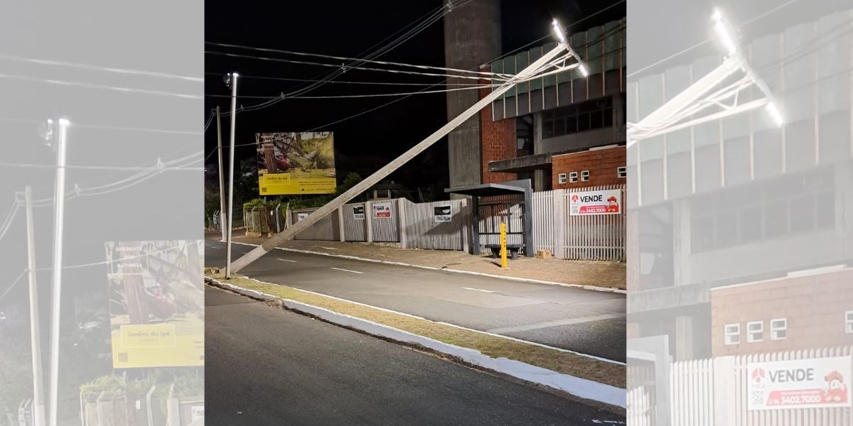 Poste de iluminação é retirado após ceder e interditar trecho de avenida em Marília
