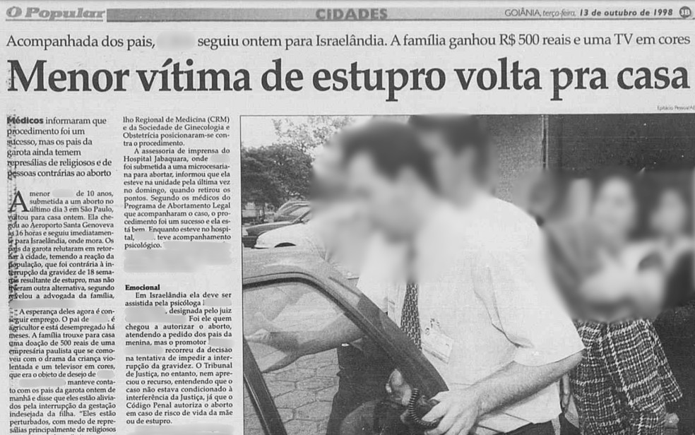 Manchete do Jornal O Popular que conta o retorno para casa da menina estuprada em Israelândia que fez aborto em São Paulo  — Foto: Reprodução/O Popular