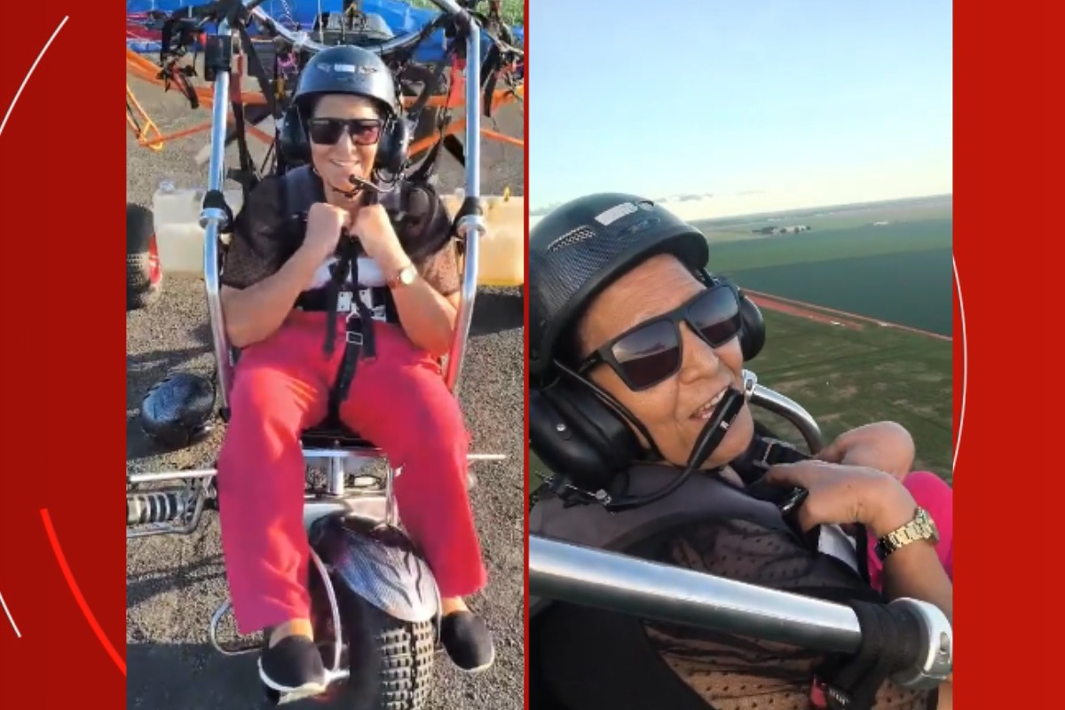 Mãe de PM realiza sonho de 'voar' aos 71 anos junto com filho em MT: 'gosto de adrenalina'; VÍDEO
