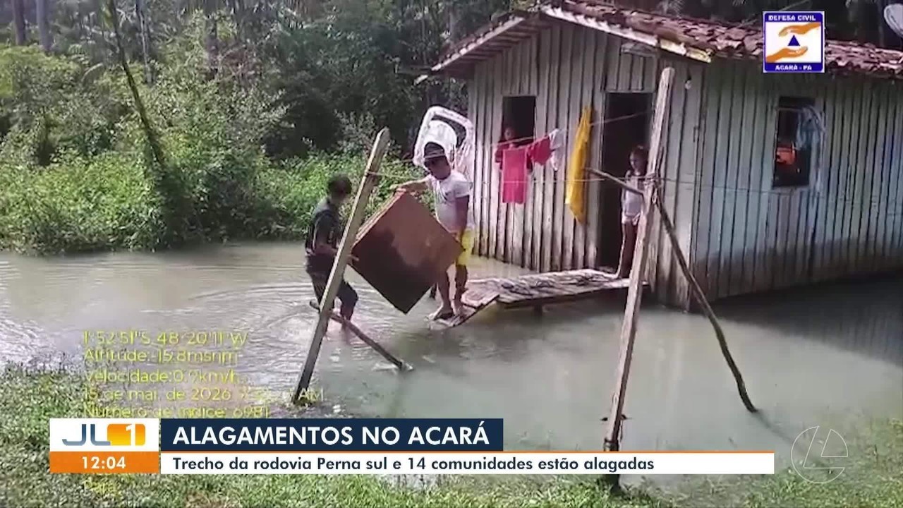Chuva faz igarapé transbordar e deixa estrada alagada no Acará, no Pará