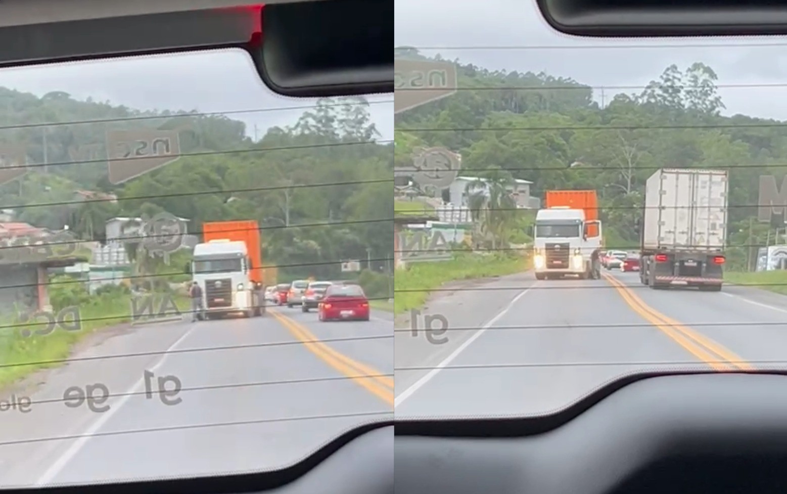 Caminhoneiro para no meio da pista para urinar em SC; VÍDEO