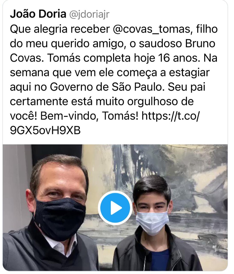 Filho de Bruno Covas relata últimos momentos ao lado do pai