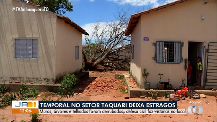 Temporal com forte ventania causa estragos no Jardim Taquari, em Palmas