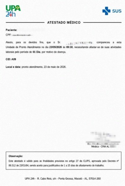 'Dá problema não': perfil vende atestados médicos falsos em AL e empresários denunciam golpe