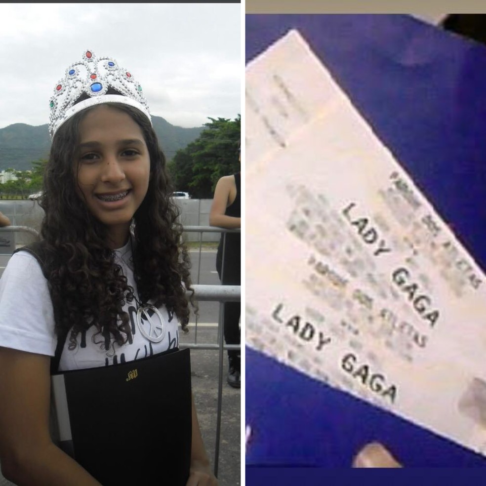 Fã desde 2010, Adrielle assistiu show de Lady Gaga em 2012 — Foto: Arquivo pessoal/Arte g1