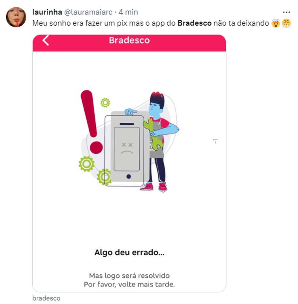 Clientes reclamam do aplicativo do Bradesco — Foto: Reprodução/Twitter