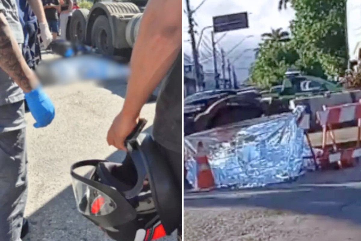 Motociclista de app morre atropelado por caminhão no litoral de SP; passageiro pula da moto e se salva