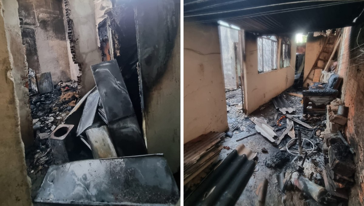 Casa é totalmente destruída por incêndio em Governador Valadares