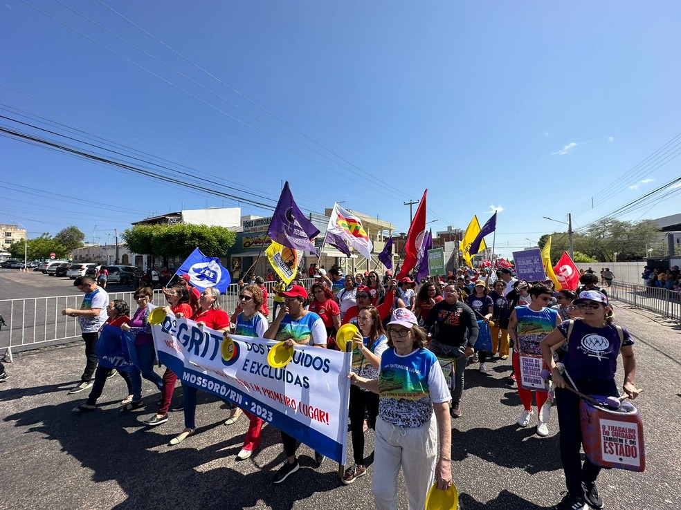 Grito dos Excluídos em Mossoró, RN — Foto: Iara Nóbrega/Inter TV Costa Branca