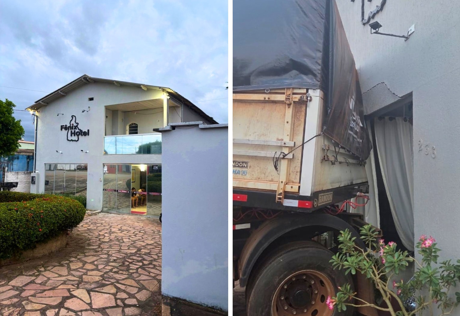 Carreta desgovernada atinge hotel após se soltar de caminhão no interior do TO