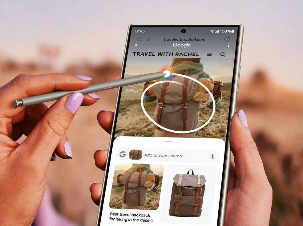 "Circule para Pesquisar no Google" permite fazer contorno sobre objetos que aparecem na tela e buscar mais informações sobre ele — Foto: Divulgação/Samsung