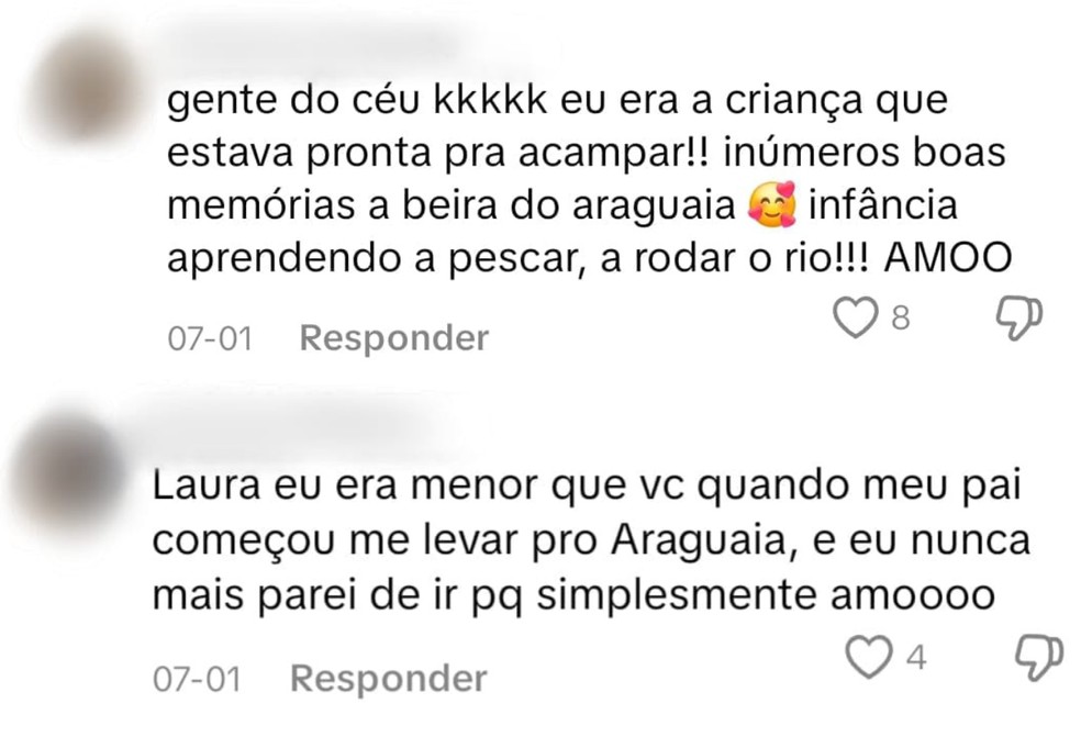 Seguidores compartilham memórias da infância sobre férias no rio Araguaia — Foto: Reprodução/redes sociais