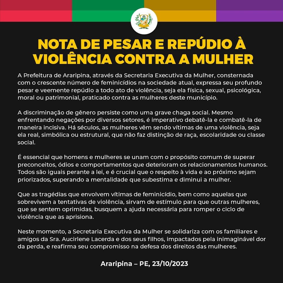Nota prefeitura Araripina — Foto: Divulgação