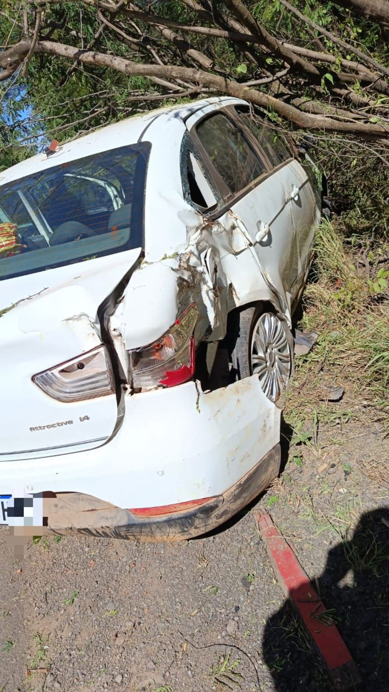 Motorista de carro perde controle da direção ao passar por lombada e bate em moto e árvore na MGC-122