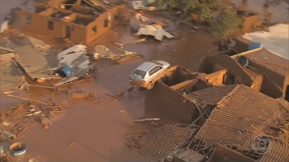 A tragédia em Mariana completou nove anos em novembro do último ano. — Foto: Jornal Nacional/ Reprodução