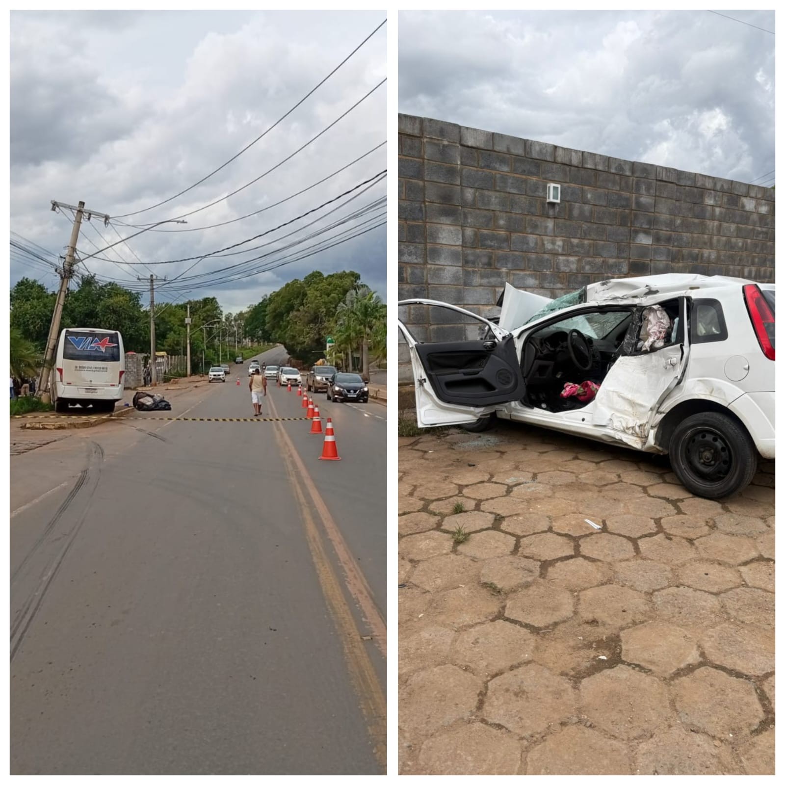 Batida entre carro e micro-ônibus deixa duas pessoas feridas em Montes Claros