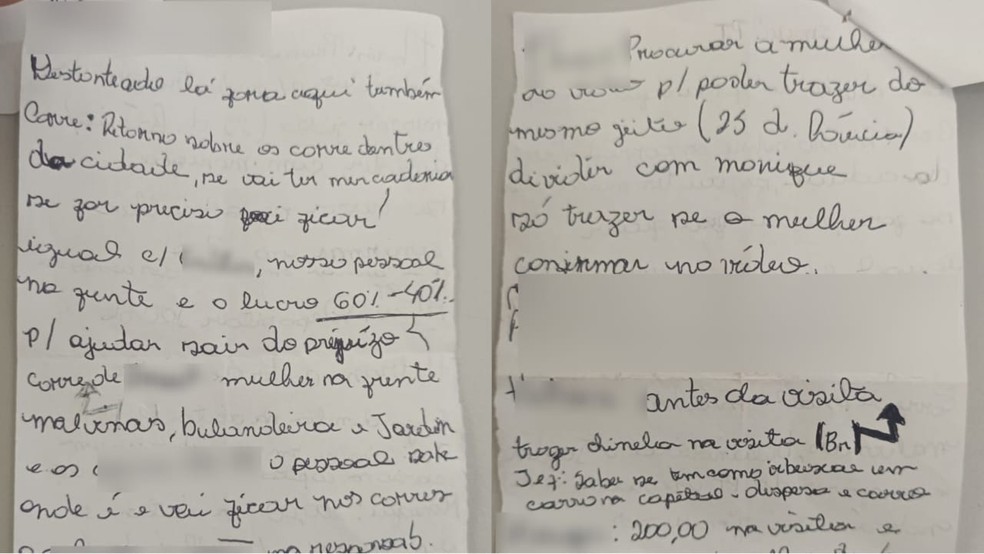Bilhetes escritos por presos membros de facção criminosa continham ordens aos traficantes do Cariri. — Foto: Reprodução