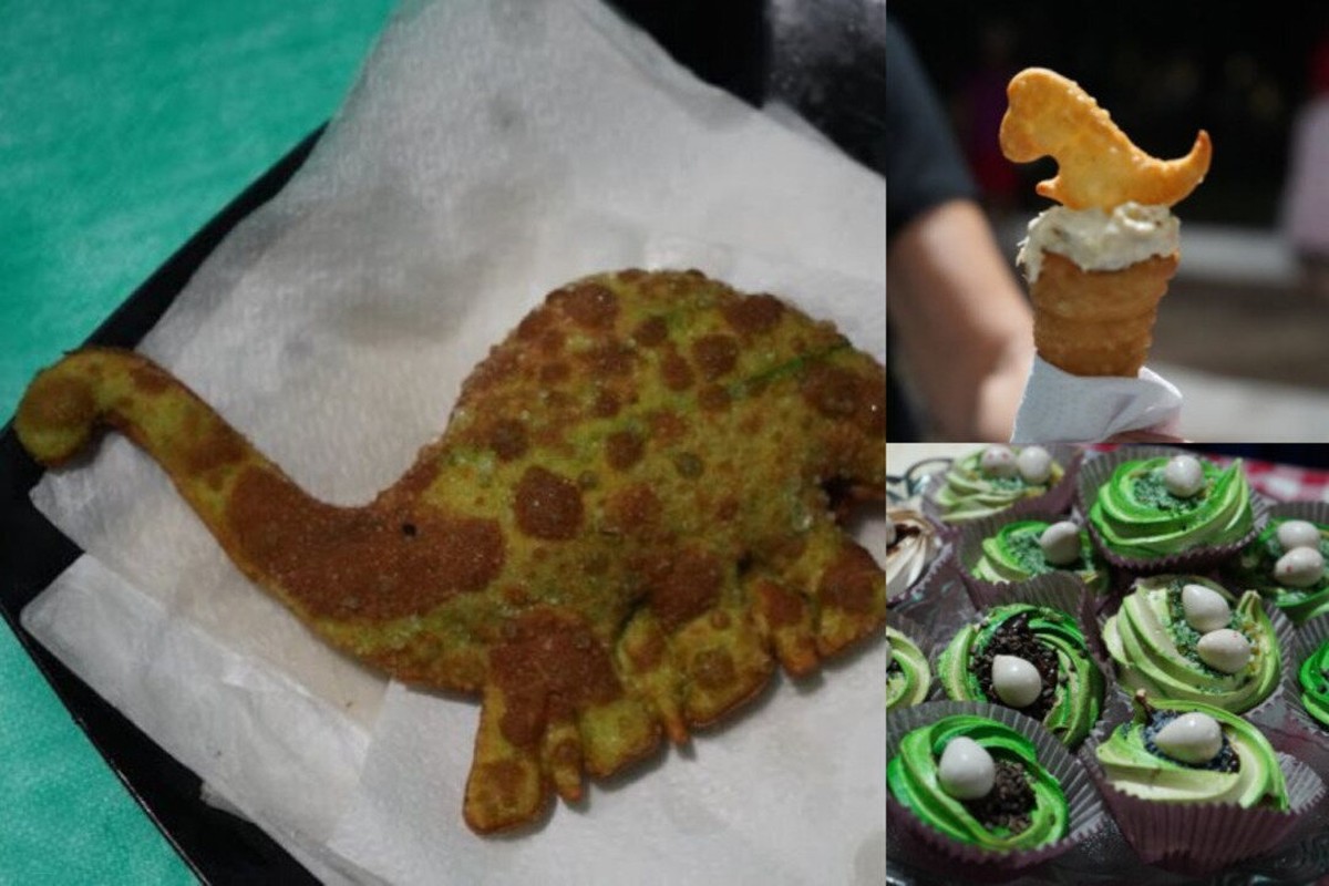 Doces, pizza e até pastel: feira no ‘Jurassic Park’ de MS tem de tudo em formato de dinossauro; veja vídeo
