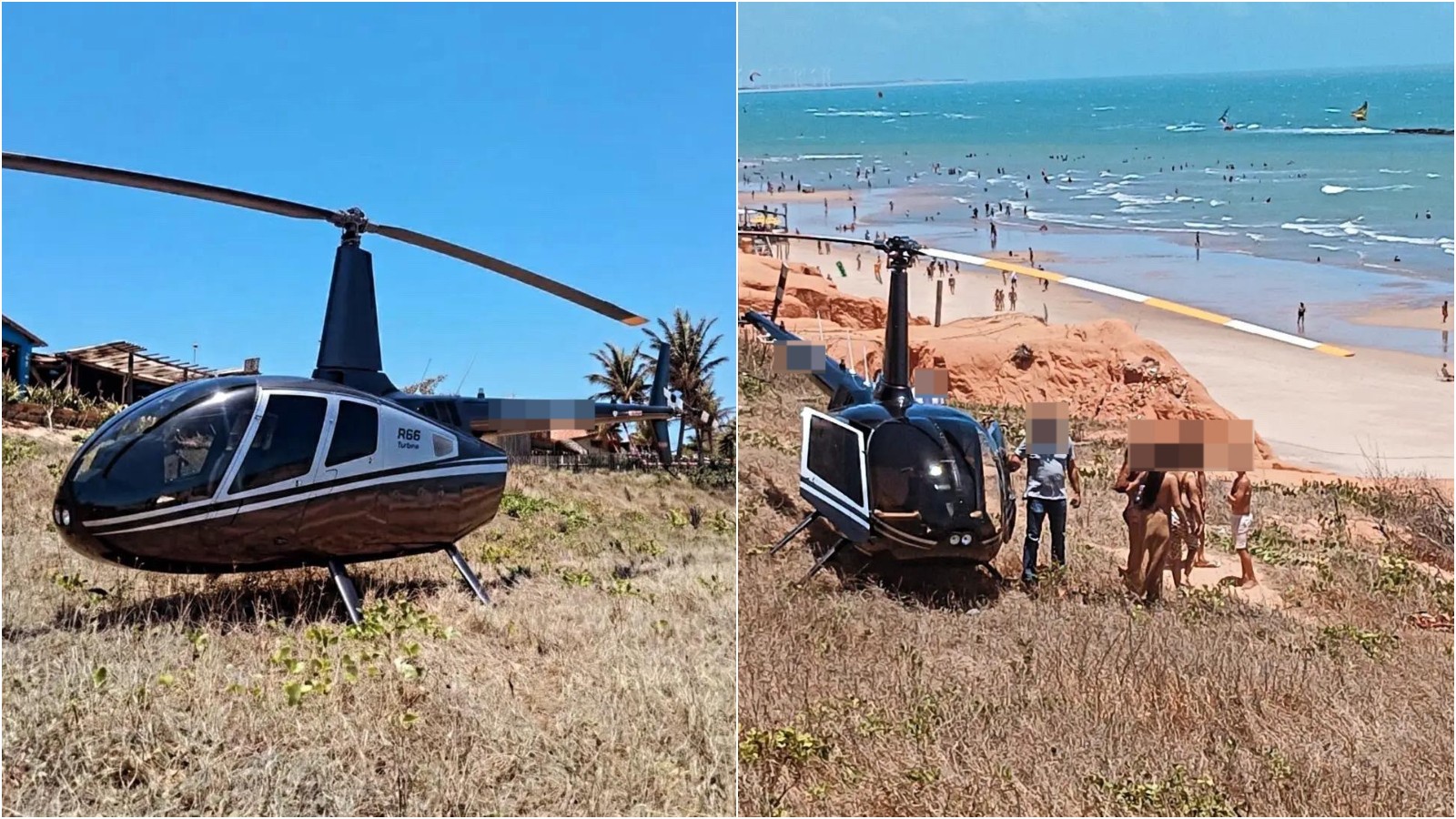 Vídeo: helicóptero pousa em falésia em Canoa Quebrada para passageiros irem a restaurante; polícia investiga crime ambiental