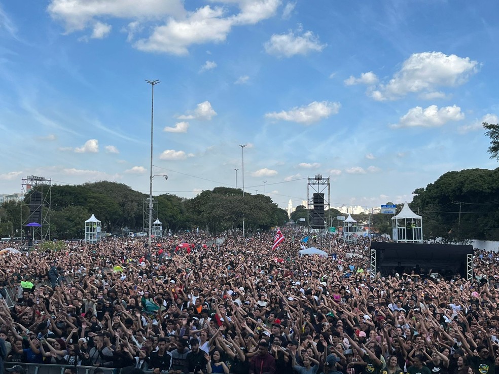 Fiéis evangélicos na 33ª Marcha para Jesus de São Paulo, na Praça Campo de Bagatelle, Zona Norte da capital paulista. — Foto: Paola Patriarca/g1