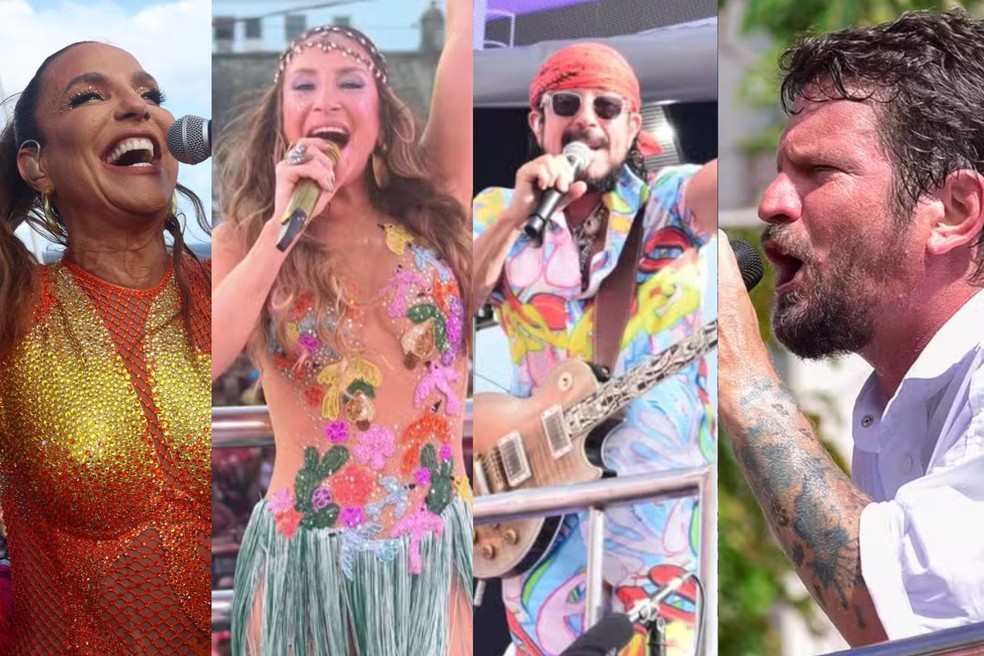 Ivete Sangalo, Claudia Leitte, Saulo, Bell Marques e BaianaSystem são atrações do último dia de Carnaval em Salvador — Foto: Arte g1