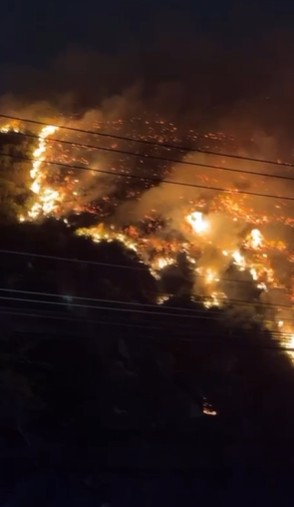 Incêndio atinge área de mata na Muzema, e galhos em chamas caem na pista; VÍDEO