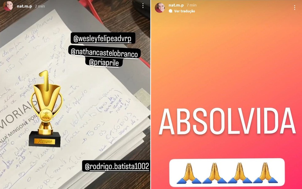 Natália Ponte usa redes sociais para comemorar absolvição da acusação de matar o filho em Joaquim — Foto: Reprodução Instagram