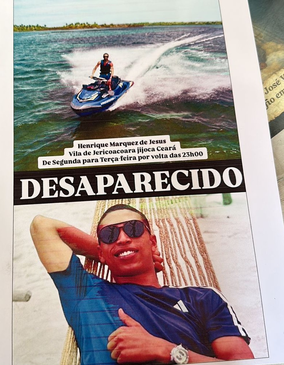 Turista de São Paulo desaparece em Jericoacoara e é procurado por autoridades — Foto: Reprodução
