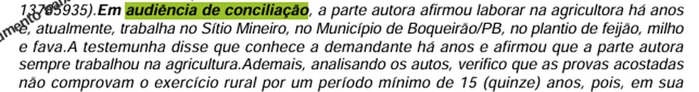 Trecho de decis�o judicial que negou aposentadoria a foragido � Foto: Reprodu��o