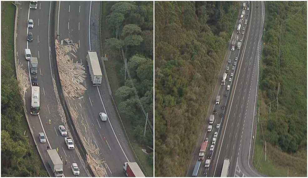 Acidente na Anhangera gera enorme congestionamento no sentido capital, perto de Cajamar. — Foto: Reprodução/TV Globo