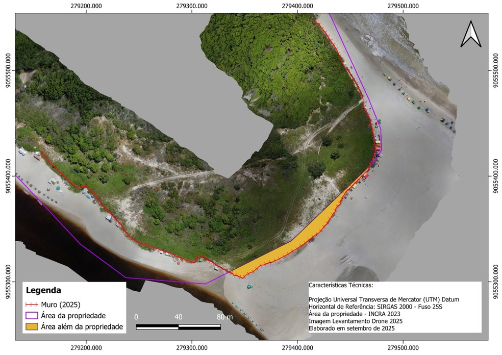 Área marcada em amarelo aponta área cercada além da propriedade — Foto: Reprodução/Justiça Federal
