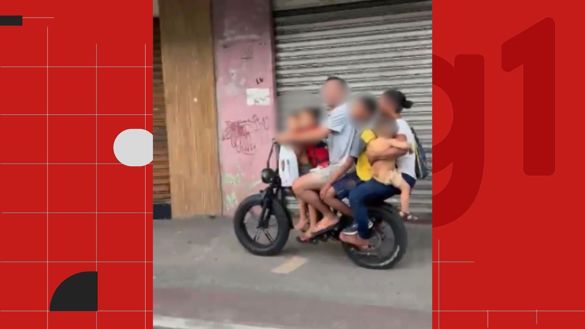 Casal e quatro crianças são flagrados em uma única bicicleta elétrica em Vitória; veja VÍDEO