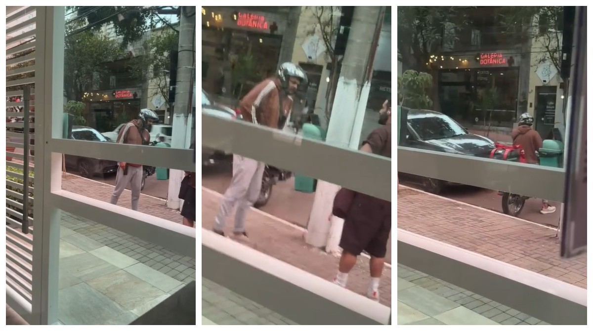 VÍDEO: pedestre é assaltado por motociclista armado em Pinheiros, na Zona Oeste de São Paulo