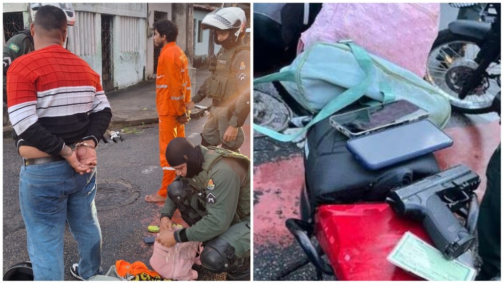 Polícia apreendeu com os suspeitos uma arma falsa e recuperou os pertences da vítima. — Foto: Reprodução