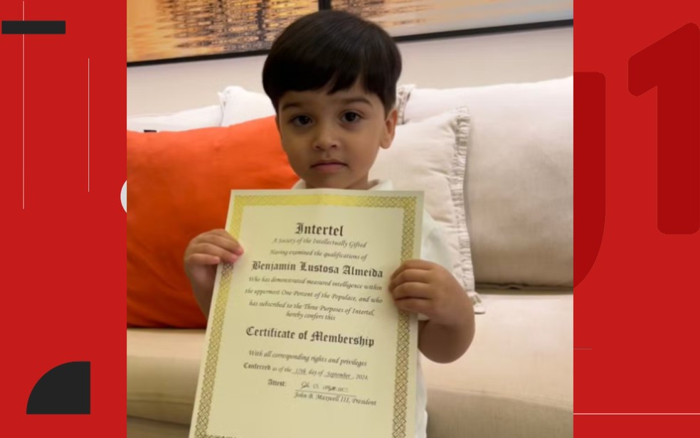 Benjamin Lustosa, de 2 anos, é o brasileiro mais jovem a entrar para a Intertel — Foto: Redes sociais