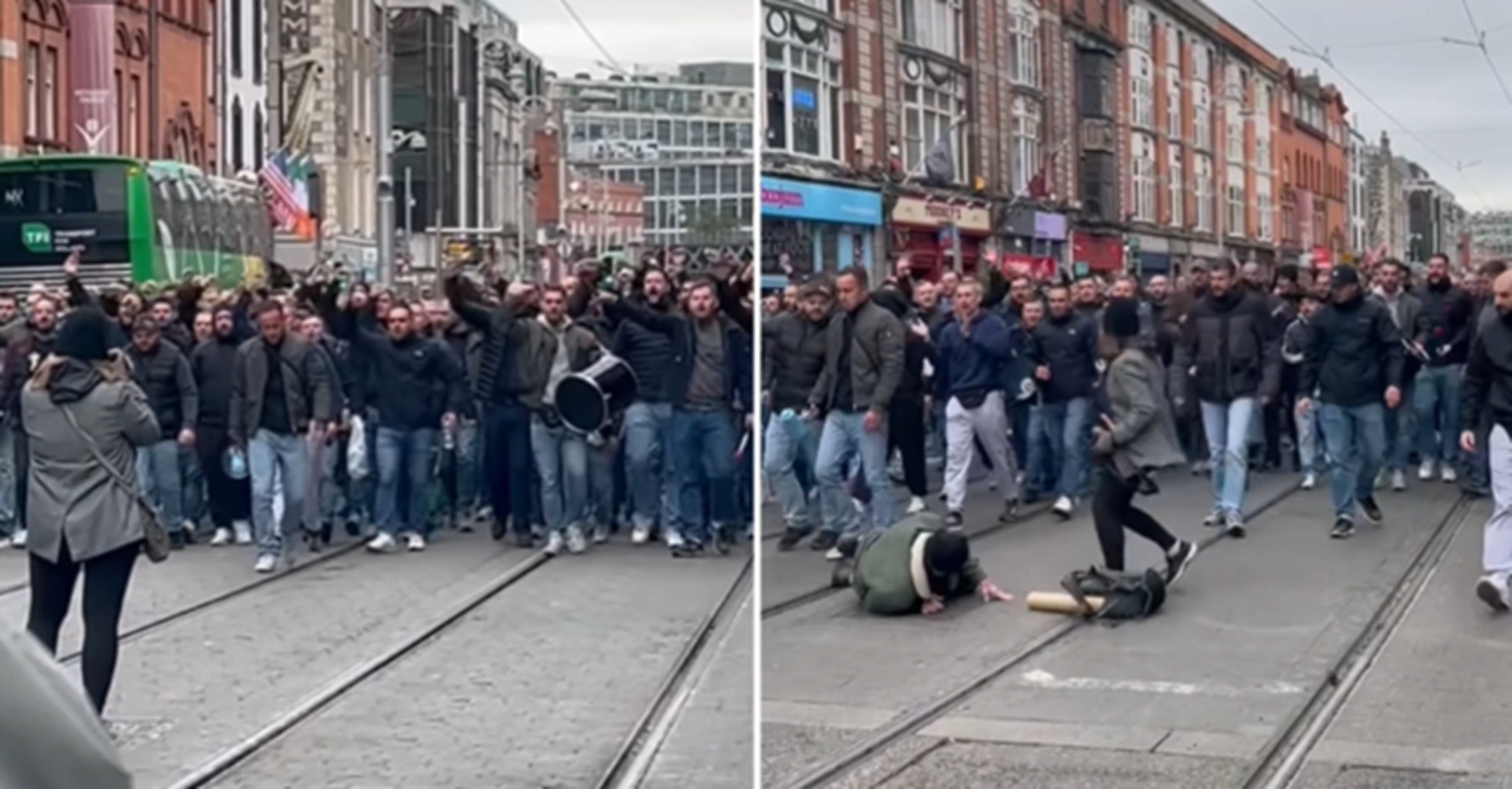 É #FAKE que vídeo mostre agressão em ato de imigrantes em Dublin; cena registra torcida do Schalke 04 antes de jogo