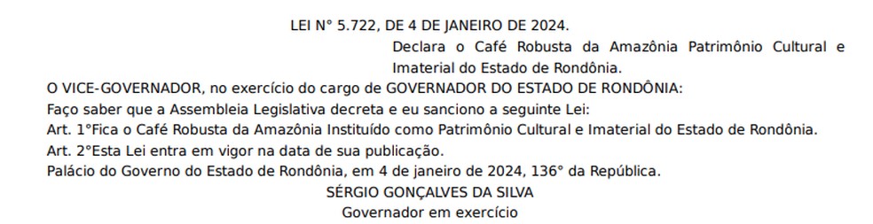 Café robusta amazônico é declarado patrimônio cultural de Rondônia — Foto: Reprodução/Diof